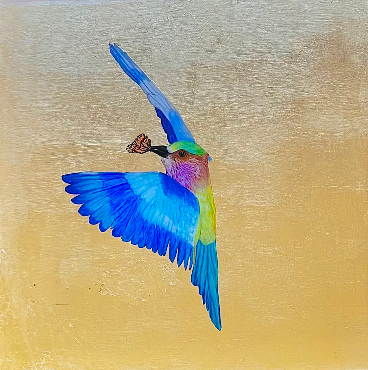Lilac Breasted Roller With Butterfly